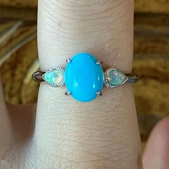 Sleeping Beauty Turquoise Ethiopian Opal Sterling Silver Ring Size 8 - Picture 1 of 10
